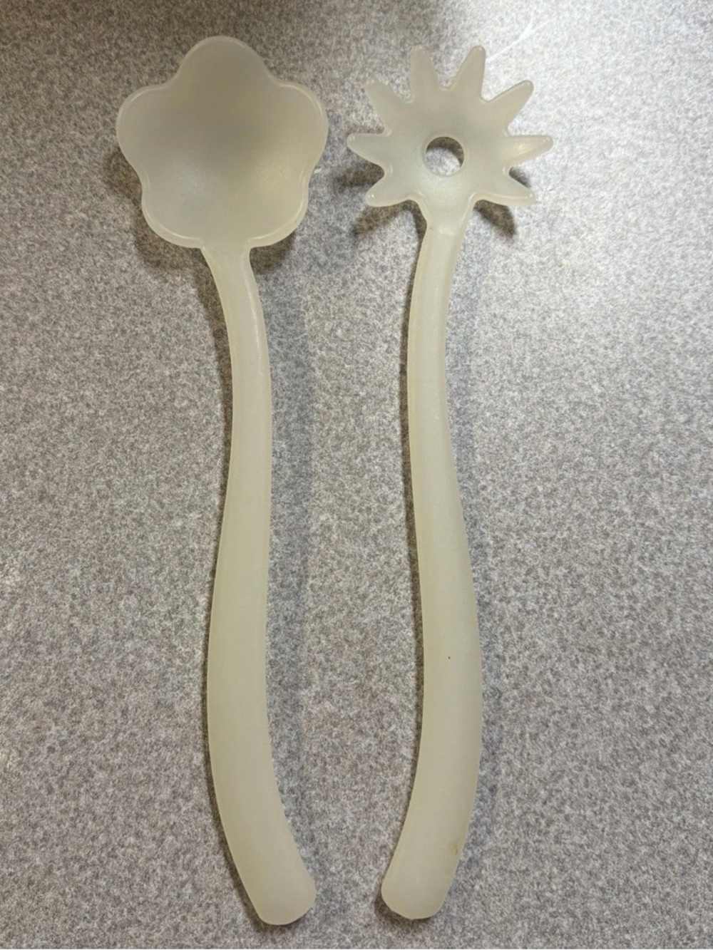 Vintage Salad Server 13 Inches MCM Opaque White Plastic Decorative curved handle